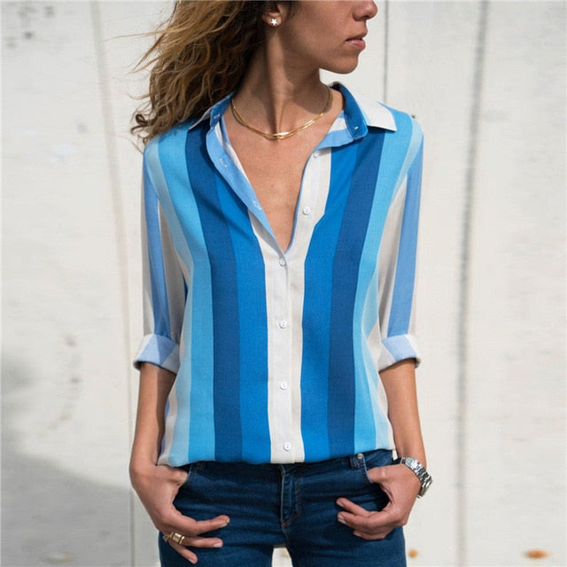 Women Blouses Chic Striped Print Office Shirt 2019 Fashion Long Sleeve Chiffon Blouse Casual Ladies Plus Size Female Shirts