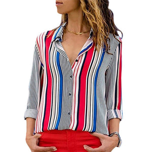 Women Blouses Chic Striped Print Office Shirt 2019 Fashion Long Sleeve Chiffon Blouse Casual Ladies Plus Size Female Shirts