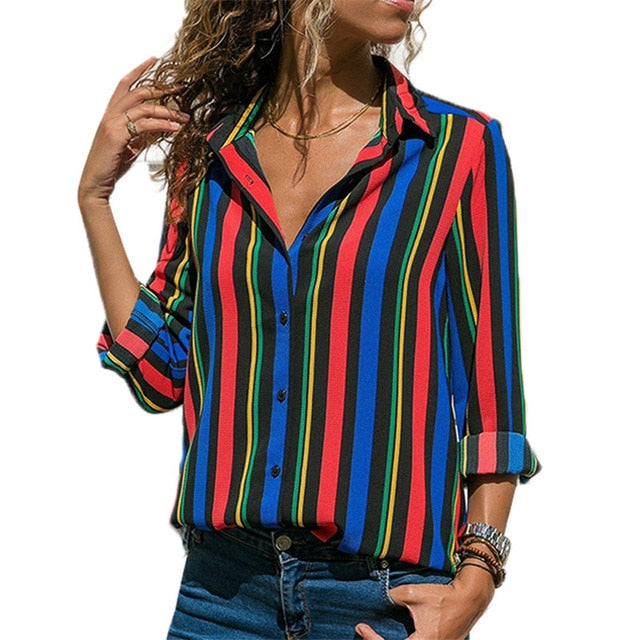 Women Blouses Chic Striped Print Office Shirt 2019 Fashion Long Sleeve Chiffon Blouse Casual Ladies Plus Size Female Shirts