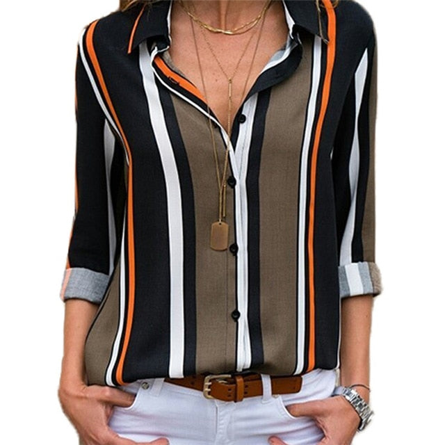 Women Blouses Chic Striped Print Office Shirt 2019 Fashion Long Sleeve Chiffon Blouse Casual Ladies Plus Size Female Shirts