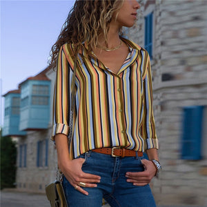 Women Blouses Chic Striped Print Office Shirt 2019 Fashion Long Sleeve Chiffon Blouse Casual Ladies Plus Size Female Shirts