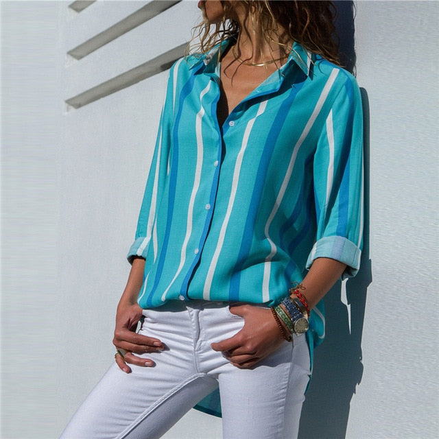 Women Blouses Chic Striped Print Office Shirt 2019 Fashion Long Sleeve Chiffon Blouse Casual Ladies Plus Size Female Shirts