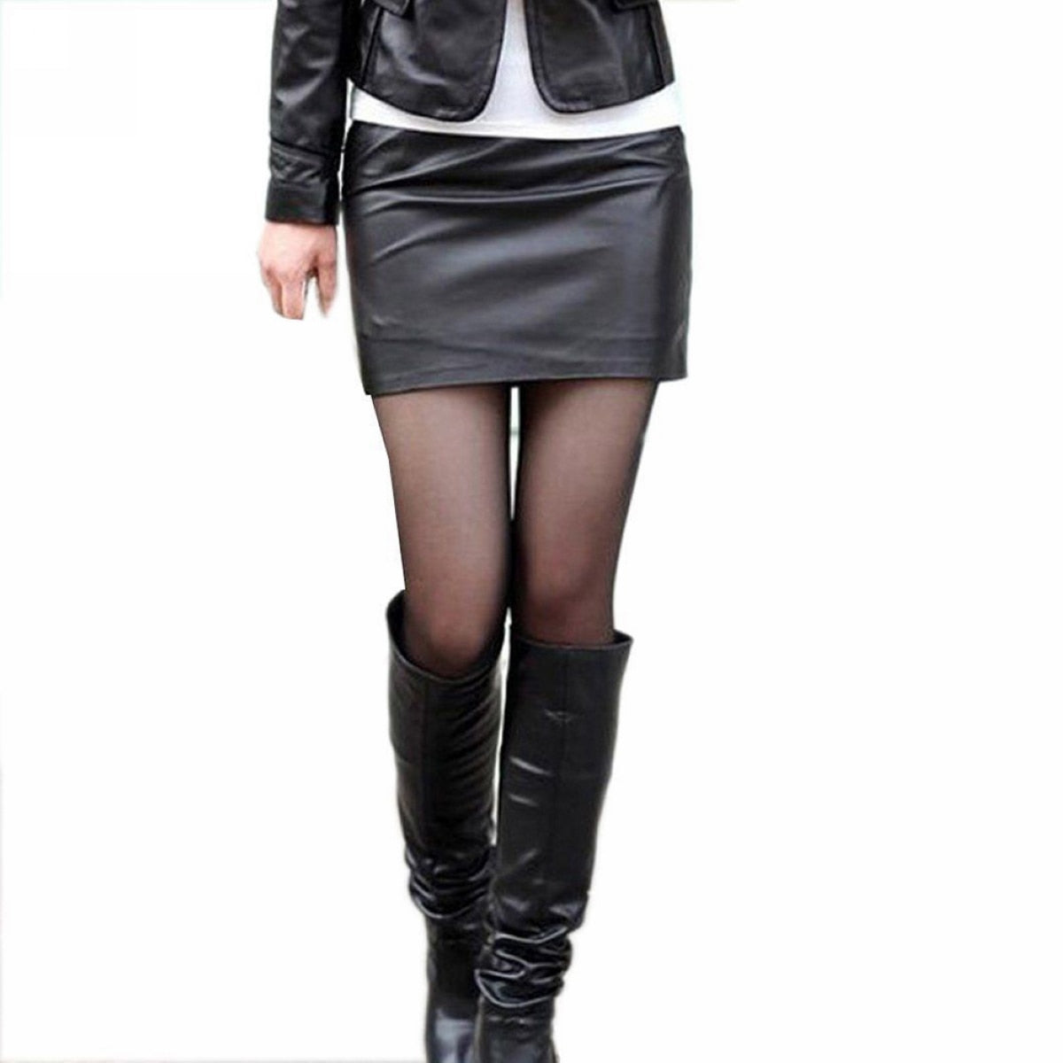 Skirts Womens Sexy Soft PU Leather High Waist Slim Pencil Bodycon Mini Skirt Lady Tight Stretch Korean OL Skirts jupe femme