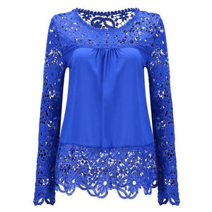 2019 Fashion Women Solid Blouse Elegant Lace Chiffon White Blue Sweet Blouses Summer Clothing Womens Tops And Blouses