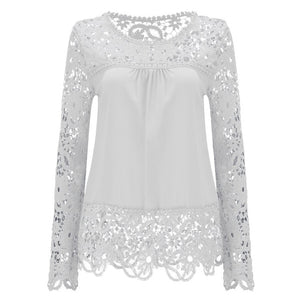 2019 Fashion Women Solid Blouse Elegant Lace Chiffon White Blue Sweet Blouses Summer Clothing Womens Tops And Blouses