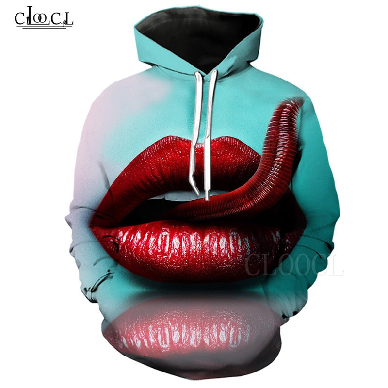 Autumn Harajuku Lipstick 3D Hoodies Women Men Sweatshirt Plus Size Long Sleeve Clothing Sexy Lips Printed Female Casual Pullover