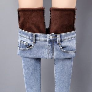 Winter Warm Jeans Woman 2019 High