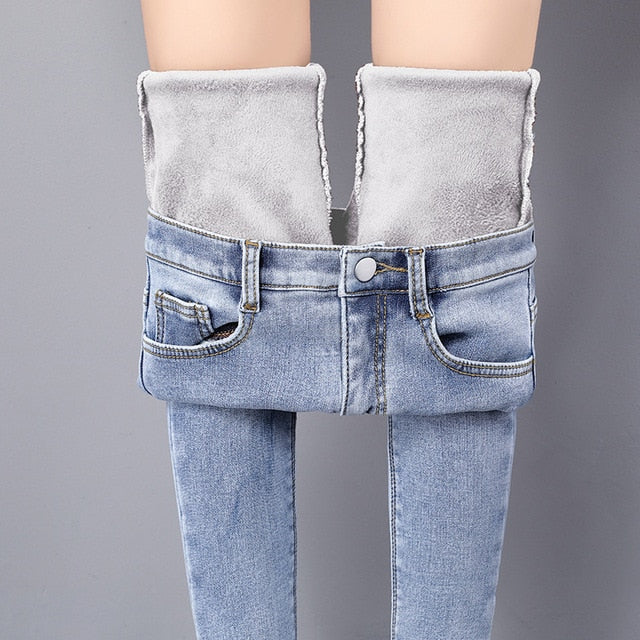 Winter Warm Jeans Woman 2019 High