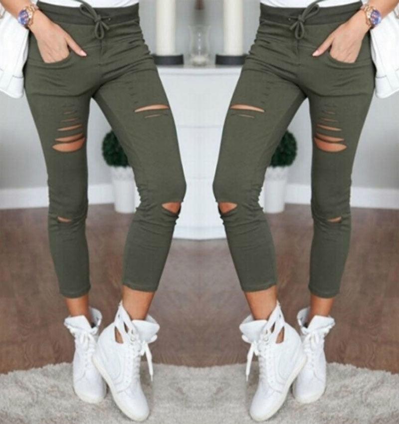 2018 Sexy Women High Waist Denim Stretch Jeans Destroy