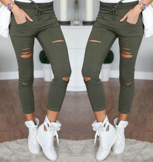 2018 Sexy Women High Waist Denim Stretch Jeans Destroy