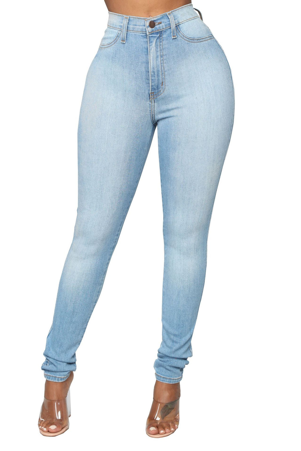 Office Lady Slim  High Waist Women Jeans Fashion Solid  Skinny Denim