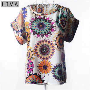 Fashion Thin Women Shirt S-XXL Summer Style Loose Colorful Print Chiffon Blouse Casual Tops Short Sleeve blusa feminina stripe