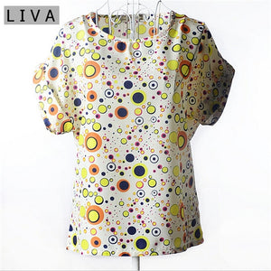 Fashion Thin Women Shirt S-XXL Summer Style Loose Colorful Print Chiffon Blouse Casual Tops Short Sleeve blusa feminina stripe