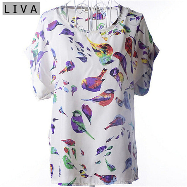 Fashion Thin Women Shirt S-XXL Summer Style Loose Colorful Print Chiffon Blouse Casual Tops Short Sleeve blusa feminina stripe