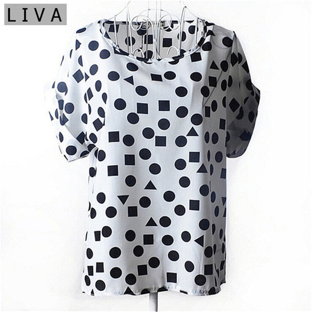 Fashion Thin Women Shirt S-XXL Summer Style Loose Colorful Print Chiffon Blouse Casual Tops Short Sleeve blusa feminina stripe