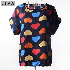 Fashion Thin Women Shirt S-XXL Summer Style Loose Colorful Print Chiffon Blouse Casual Tops Short Sleeve blusa feminina stripe