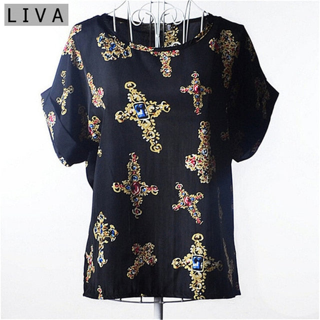 Fashion Thin Women Shirt S-XXL Summer Style Loose Colorful Print Chiffon Blouse Casual Tops Short Sleeve blusa feminina stripe