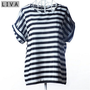 Fashion Thin Women Shirt S-XXL Summer Style Loose Colorful Print Chiffon Blouse Casual Tops Short Sleeve blusa feminina stripe