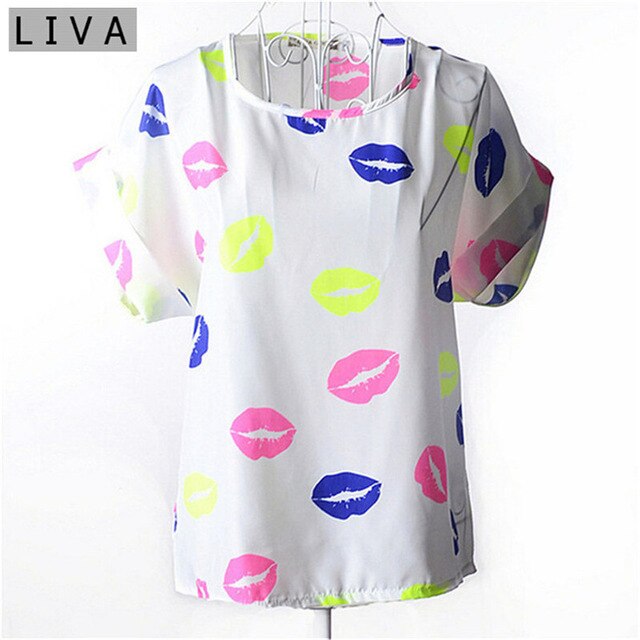 Fashion Thin Women Shirt S-XXL Summer Style Loose Colorful Print Chiffon Blouse Casual Tops Short Sleeve blusa feminina stripe