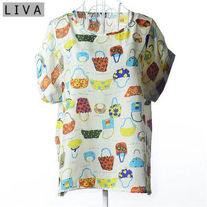 Fashion Thin Women Shirt S-XXL Summer Style Loose Colorful Print Chiffon Blouse Casual Tops Short Sleeve blusa feminina stripe