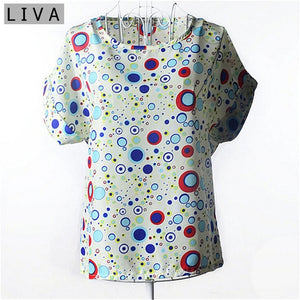 Fashion Thin Women Shirt S-XXL Summer Style Loose Colorful Print Chiffon Blouse Casual Tops Short Sleeve blusa feminina stripe