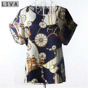 Fashion Thin Women Shirt S-XXL Summer Style Loose Colorful Print Chiffon Blouse Casual Tops Short Sleeve blusa feminina stripe