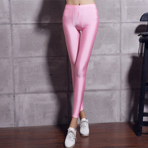 Women Solid Color Pant Leggings Large Shinny Elasticity Casual Trousers For Girl