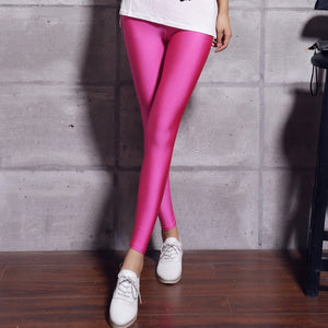 Women Solid Color Pant Leggings Large Shinny Elasticity Casual Trousers For Girl